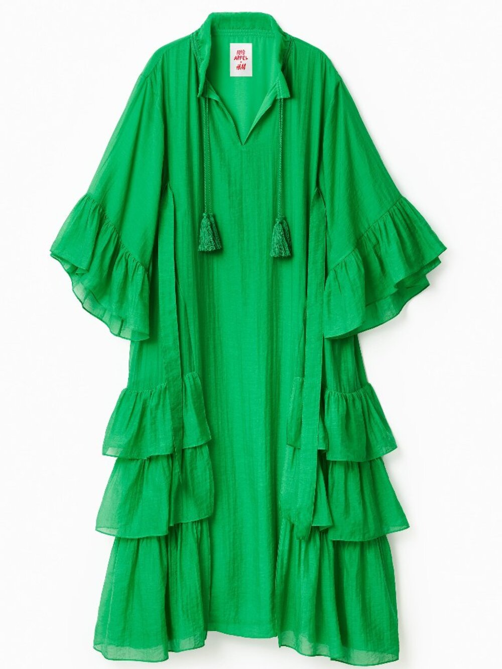 Iris Apfel x H&M. Green Full-Length Dress w/ Billowing Flounces XL Vintage Rare